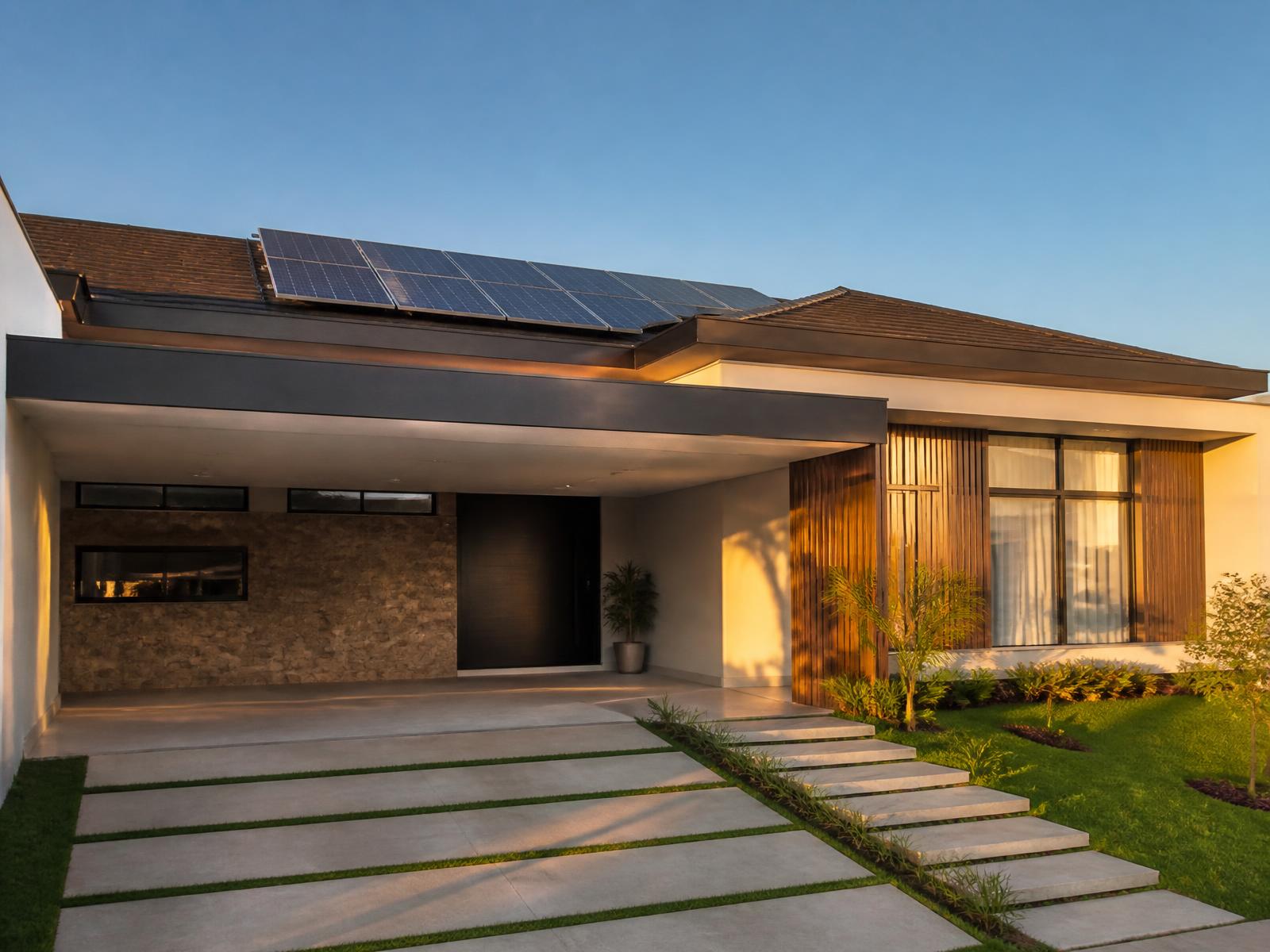 Residência com sistema de energia solar fotovoltaica instalado no telhado